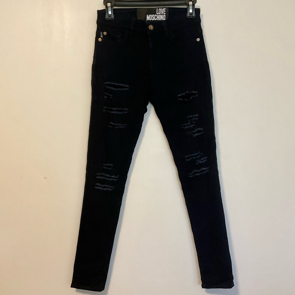 Love Moschino Distressed Skinny Jeans Dark Blue